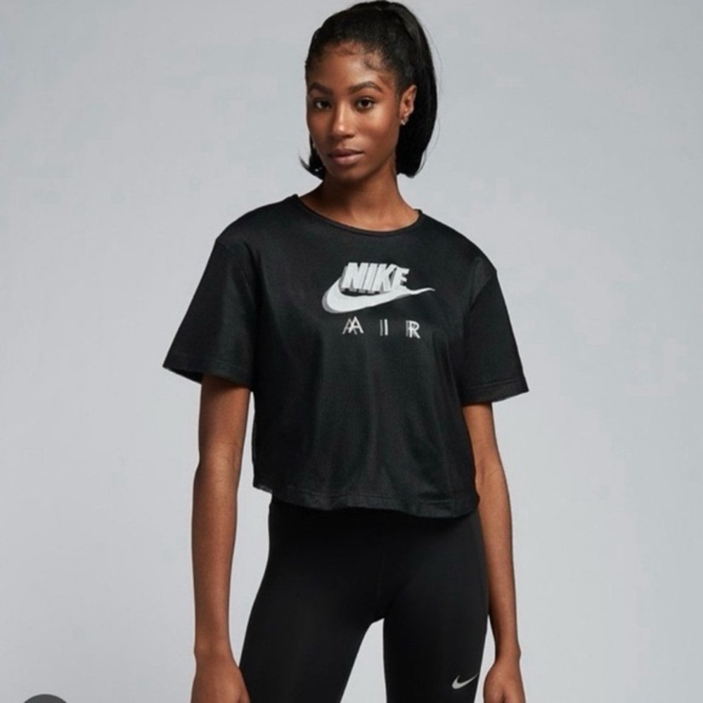 Nike Air‎ Women's Relaxed Fit Mesh-Overlay Cropped T-Shirt athletic gym XS